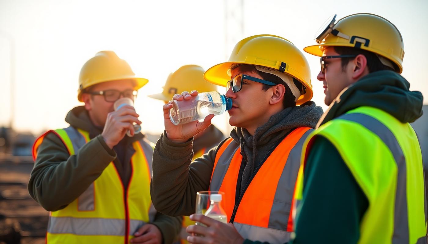 Workers taking a hydration break on site